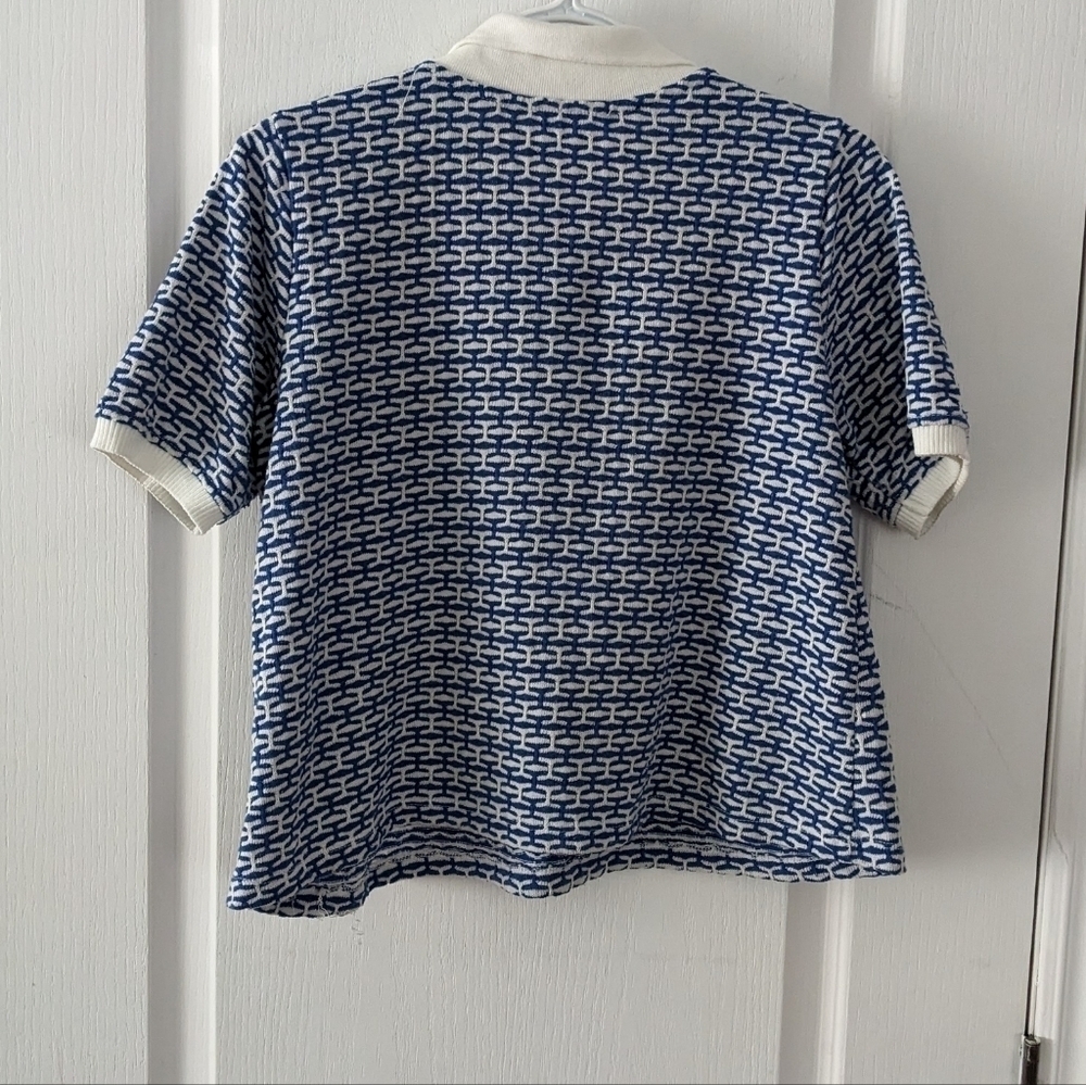 Zara geometric print knit polo blue white medium @E - Picture 3 of 11